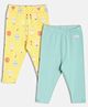 MINI KLUB Cotton Blend Knit Pack Of 2 Hot Air Balloon Printed & Sunglasses Embroidered Leggings - Yellow & Blue