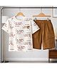 POP STREET KIDS Cotton Blend Knit Half Sleeves The Angry Bear Text Printed Tee & Shorts Set - Cream