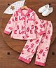 POP STREET KIDS Cotton Blend Woven Full Sleeves Alphabets & Teddy Printed Coordinating Shirt & Pajama Night Suit - Dark Pink