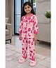 POP STREET KIDS Cotton Blend Woven Full Sleeves Alphabets & Teddy Printed Coordinating Shirt & Pajama Night Suit - Dark Pink