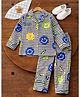 POP STREET KIDS Cotton Blend Woven Full Sleeves Abstract & Smiley Printed Coordinating Shirt & Pajama Night Suit - Multi Colour