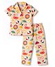 Ollypop Sinker Knit Half Sleeves Shirt & Pyjama Co-ord Night Suit with Fruit Print - Pink