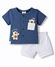 First Smile Interlock Knit Half Sleeves T-Shirt & Shorts Night Suit with Teddy Patch - Blue