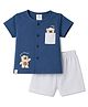 First Smile Interlock Knit Half Sleeves T-Shirt & Shorts Night Suit with Bear Patch - Blue