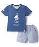 Ollypop Sinker Knit Half Sleeves T-Shirt & Shorts Set with Boat Print - Blue