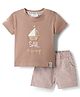 Ollypop Sinker Knit Half Sleeves T-Shirt & Shorts Set with Boat Print - Brown