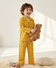 Rikidoos Cotton Woven Full Sleeves Printed Co-Ords Shirt & Pyjama Night Suit - Mustard