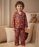 Rikidoos Cotton Woven Full Sleeves Tiger Printed Co-Ords Shirt & Pyjama Night Suit - Red
