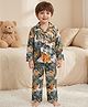 Rikidoos Cotton Woven Full Sleeves Tropical Theme Printed Co-Ords Shirt & Pyjama Night Suit - Green & Orange