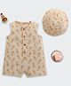 Nino Bambino Organic Cotton Woven Sleeveless Pineapple Printed Romper With Hat - Beige