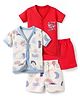 Kidi Wav Pack Of 2 Half Sleeves Bear In Car & Night Sky Theme Printed Tee & Shorts Set - Multi Colour