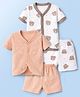 Kidi Wav Pack Of 2 Half Sleeves Teddy Bear & Floral Printed Coordinating Jhablas & Shorts Set - Multi Colour