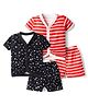 Kidi Wav Pack Of 2 Half Sleeves Striped & Polka Dots Printed Coordinating Jhablas & Shorts Set - Multi Colour