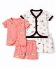Kidi Wav Pack Of 2 Half Sleeves Giraffe & Autumn Theme Printed Coordinating Jhablas & Shorts Set - Multi Colour