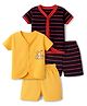Kidi Wav Pack Of 2 Half Sleeves Striped & Lion In Car Printed Coordinating Jhablas & Shorts Set - Multi Colour