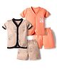 Kidi Wav Pack Of 2 Half Sleeves Teddy Bear & Floral Printed Coordinating Jhablas & Shorts Set - Multi Colour