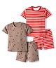 Kidi Wav Pack Of 2 Half Sleeves Striped & Bear Printed Coordinating Tees & Shorts Set - Multi Colour