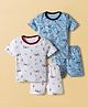 Kidi Wav Pack Of 2 Half Sleeves Dinosaur & Santa Claus Printed Coordinating Tees & Shorts Set - Multi Colour