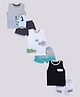 CUTOPIES Cotton Knit Pack Of 3 Sleeveless Baby Elephant & Crocodile Printed Tee & Shorts Set - Grey White & Black