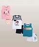 CUTOPIES Cotton Knit Pack Of 3 Sleeveless Typography Printed Tee & Shorts Set - Rose Black & Peacock Blue