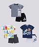 CUTOPIES Cotton Knit Pack Of 3 Half Sleeves Typography Printed Tee & Shorts Set - Grey Ink Blue & White