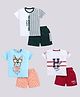 CUTOPIES Cotton Knit Pack Of 3 Half Sleeves Placement Striped & Animal Printed Tee & Shorts Set - Green Light Melange & Blue