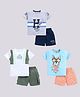CUTOPIES Cotton Knit  Pack Of 3 Half Sleeves Hero Text & Dog Printed Tee & Shorts Set - Grey Melange Blue & Aqua