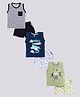 CUTOPIES Cotton Knit Pack Of 3  Sleeveless Striped & Air Plane Printed Tee & Shorts Set - Black Navy Blue & Olive