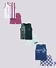 CUTOPIES Cotton Knit Pack Of 3 Sleeveless Placement Striped & Typography Printed Tee & Shorts Set - Magenta Green & Blue