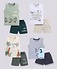 CUTOPIES Cotton Knit Pack Of 4 Sleeveless Animals & Air Plane Printed Tee & Shorts Set - Grey Butter Olive & Light Grey
