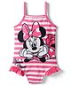 Babyhug Disney Sleeveless V Cut Swimsuit with Frill Design & Minnie Mouse Print - Pink