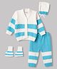 Babyhug Knit Full Sleeves Striped 4 Piece Sweater & Pant Set With Cap & Booties - Light Blue