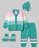 Babyhug Knit Full Sleeves Striped Sweater Set With Booties & Cap - Mint