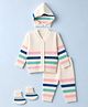 Babyhug Knit Full Sleeves Stripe Sweater Set With Cap and Booties - White