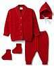 Babyhug Knit Full Sleeves Solid 4 Piece Sweater & Pant Set With Cap & Booties - Red
