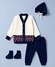 Babyhug Knit Full Sleeves Front Open Argyle Designed Sweater Set with Cap & Booties - Navy & White