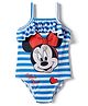 Babyhug Disney Sleeveless V Cut Swimsuit with Frill Design & Minnie Mouse Print - Blue