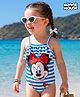 Babyhug Disney Sleeveless V Cut Swimsuit with Frill Design & Minnie Mouse Print - Blue