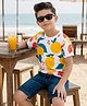 OLLINGTON ST. Cotton Knit Half Sleeves Printed T-Shirt & Stretchable Denim Shorts Set - Multicolour & Indigo