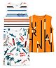KUCHIPOO Cotton Blend Knit Pack Of 3 Sleeveless Striped Typography & Surfing Theme Printed Tees - Orange & White