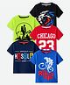 KUCHIPOO Cotton Blend Knit Pack Of 5 Half Sleeves Lion & Typography Printed Tees - Black Neon Green Red Navy Blue & Royal Blue