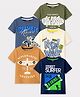 KUCHIPOO Cotton Blend Knit Pack Of 5 Half Sleeves Typography Printed Tees - Olive Green Blue Off White Orange & Navy Blue