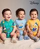 Babyhug Disney 100% Cotton Knit Half Sleeves Striped Onesies With Donald Duck Graphic Pack Of 3 - Yellow Light Blue & sea Green