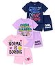 KUCHIPOO Cotton Blend Knit Pack Of 3 Half Sleeves Typography Printed Tees & Shorts Set - Navy Blue Lavender & Pink