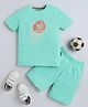 BABY NATION Cotton Knit Half Sleeves Basketball Text Printed Tee & Shorts Set - Sea Green