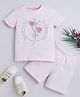 BABY NATION Cotton Knit Half Sleeves Floral & Typography Printed Tee & Shorts Set - Baby Pink