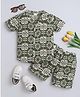 BABY NATION Woven Half Sleeves Abstract & Floral Printed Coordinating Shirt & Shorts Set - Olive Green