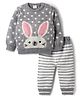 Babyhug Knit Full Sleeves Sweater Set With Stripes & Polka Dots & Bunny Design - Grey