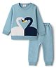 Babyhug Knitted Full Sleeves Sweater Set With Swan Print - Light Blue