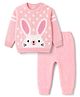 Babyhug Knitted Full Sleeves Sweater Set With Bunny Print - Pink